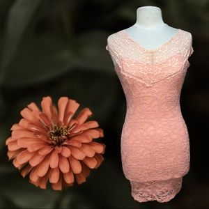 Peach color mini cocktail party lace dress casual summer fashion large size